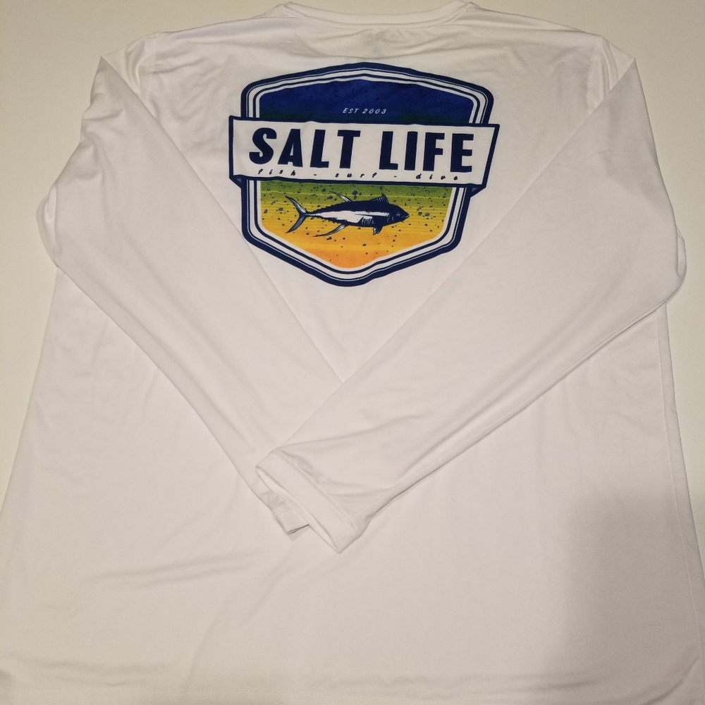 Salt Life White Long Sleeve Tee with Blue and Yellow Graphic